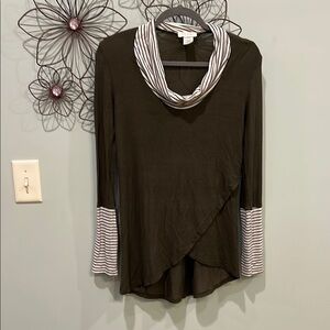 Striped Cowl Neck Sweater - Black and White